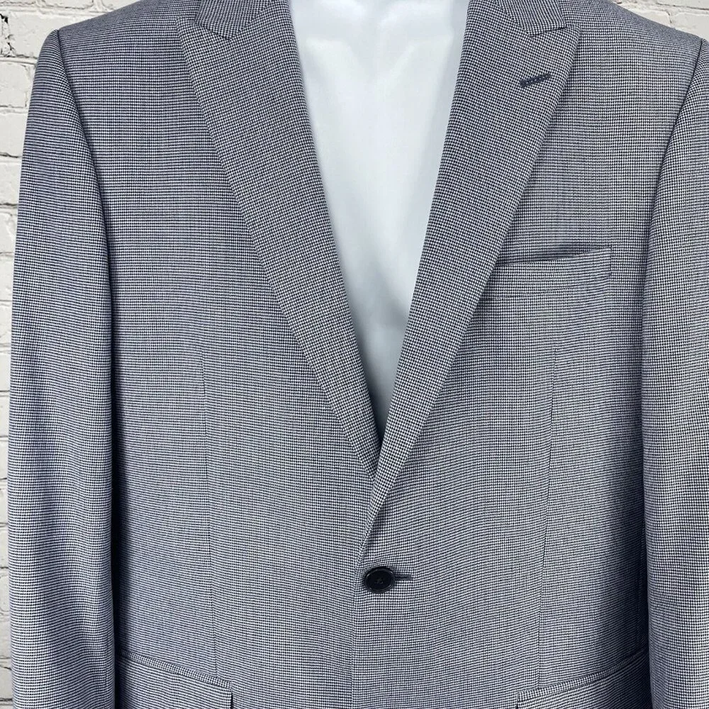 Marks & Spencer Blue Houndstooth Easy Care 2 Button Vented Sports Blazer Size 44